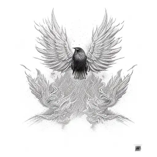 Black Crow Turning Into A Red Phoenix