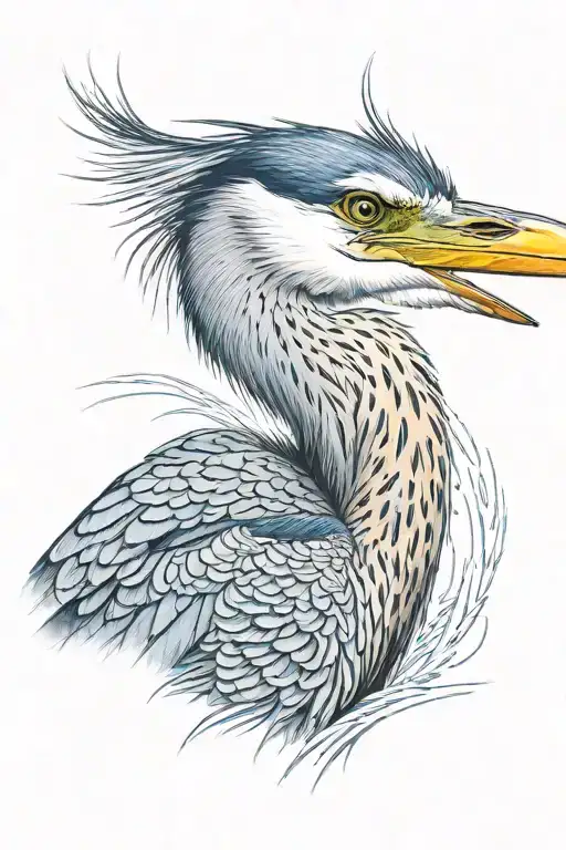 Blue Heron Portrait Head And Neck With Wing Spread Down In Front Of It