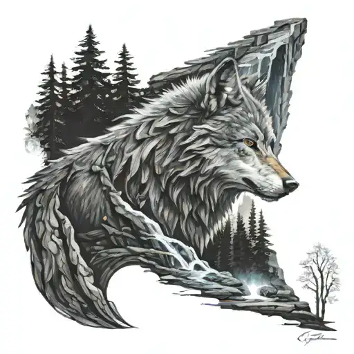 The Witcher Style Wolf Face New Moon Fireplace Forest Waterfall Night