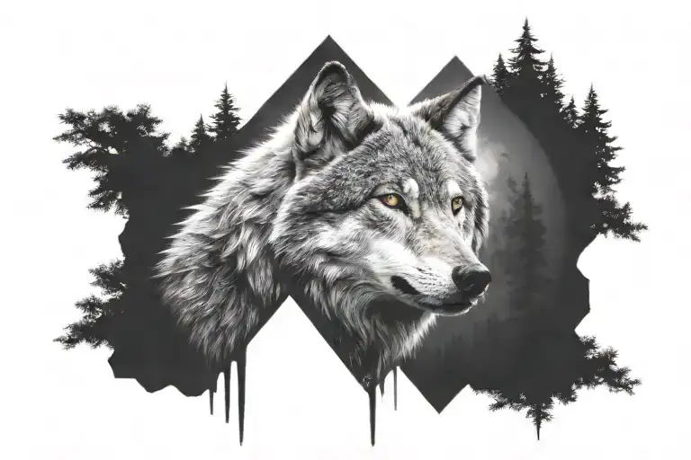 The Witcher Style Wolf Face Full Moon Forest Waterfall