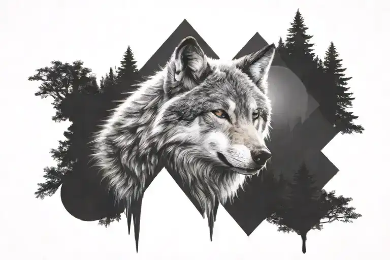 The Witcher Style Wolf Face Full Moon Forest Waterfall