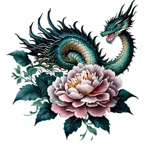 Dragon And Peony Flower