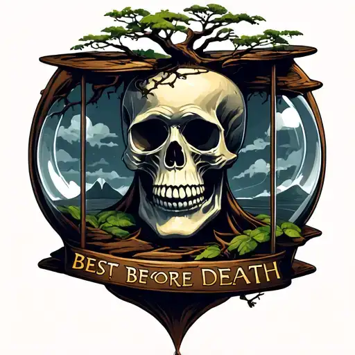 Skull And Tree In Hourglass With Words Best Before Death