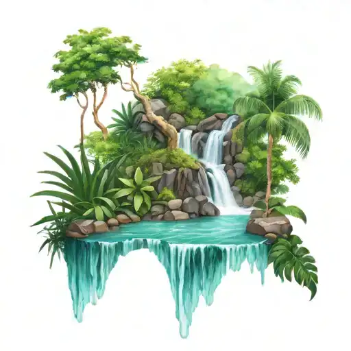 Waterfall Surrounded By Lush Greenery