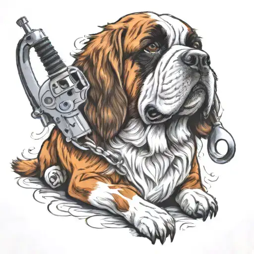 Humanised St Bernard Dog Character Using A Tattoo Gun