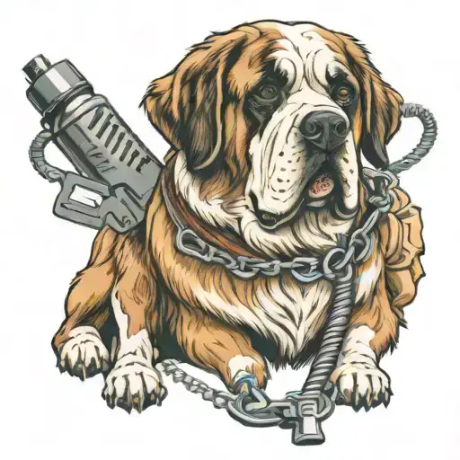 Human Crossed With St Bernard Dog Character Using A Tattoo Gun