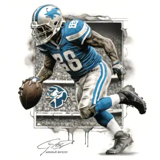 A Realism Tattoo Of A Football Player From The Detroit Lions Team In Action