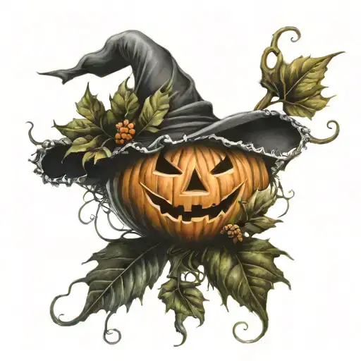 Pumpkin With English Ivy Wrapped On A Witches Broom