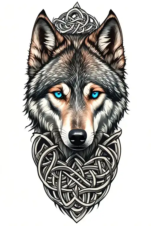Wolf With Blue Eyes Featuring Celtic Trinity Knot