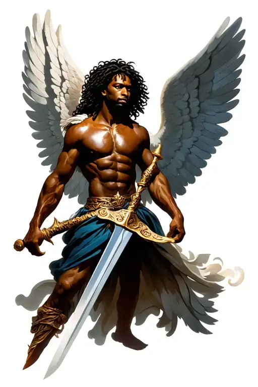 African Archangel With Sword And Curly Hair
