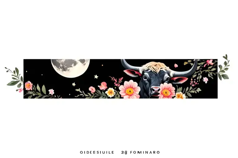 Tier Sign Bull Feminim With Flowers And Moon