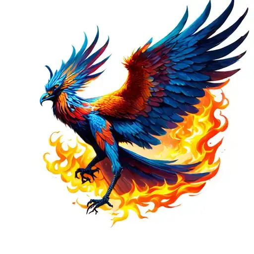 O Pasare Phoenix Rising With Fire Colors
