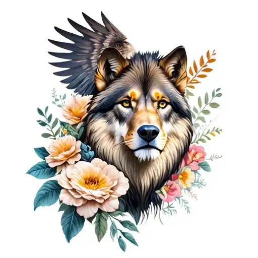 Flowers Wolf Lion Eagle