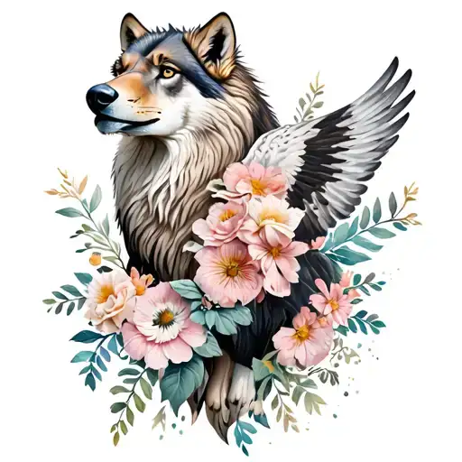 Flowers Wolf Lion Eagle