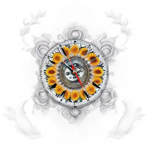 Sunflower Clock With Roman Numerals And Butterfly