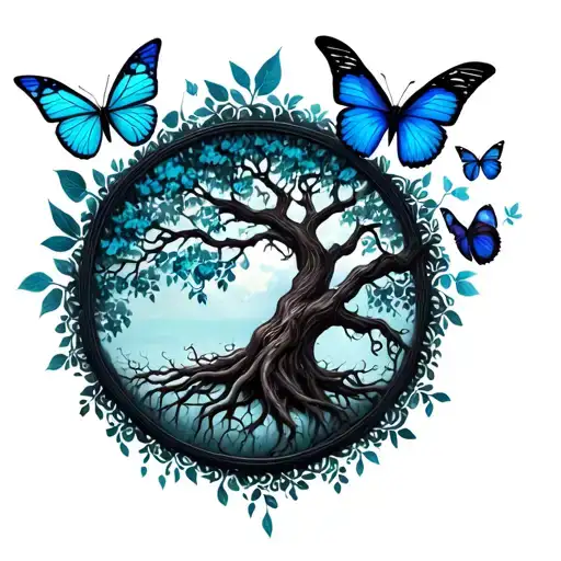 Tree Of Life With The Roots Representing Women And Butterflies