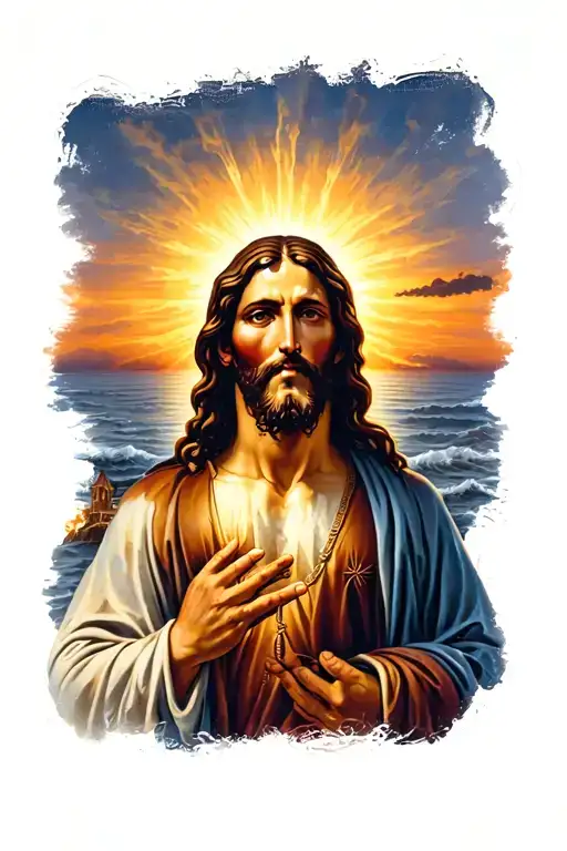 Jesus With Sunset In The Background