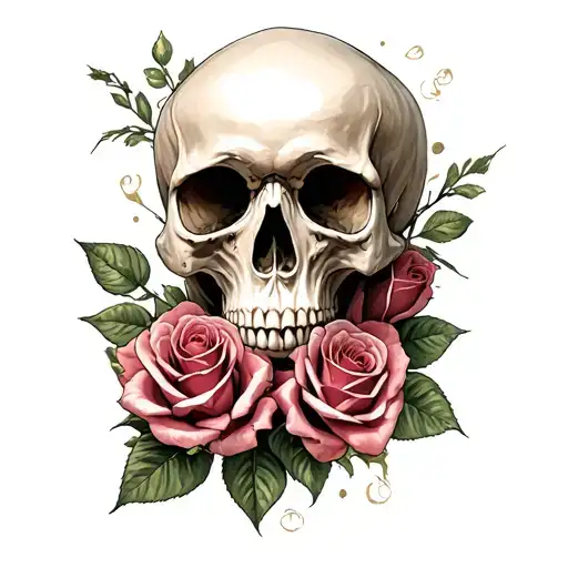 Skull And Roses Intertwined