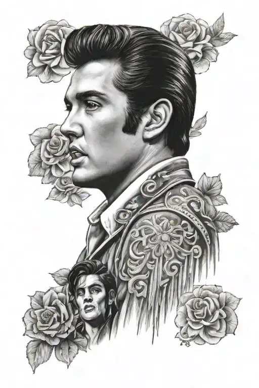 Elvis Presley Black And White Sleeve Tattoo Design