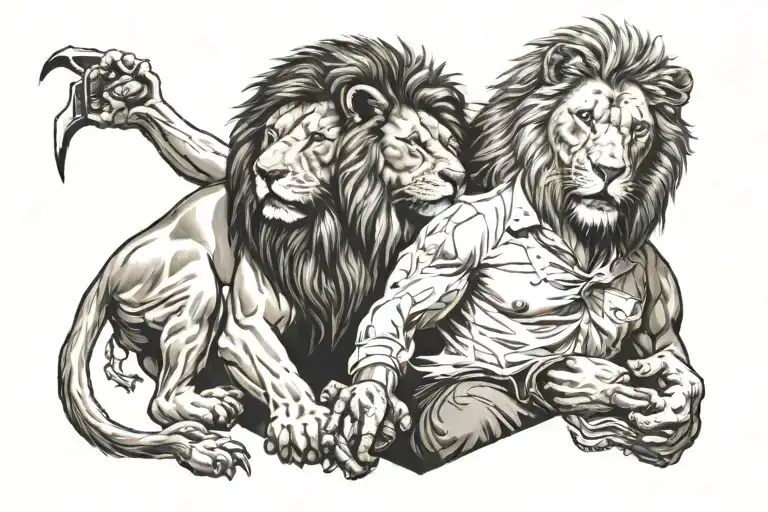 Lion Stabbing Man Through The Heart