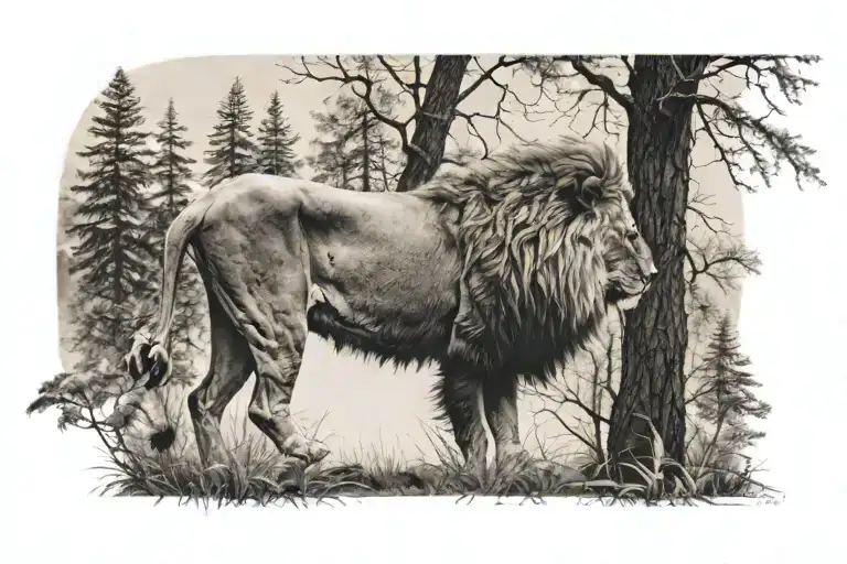 Lion In A Forest Landscape