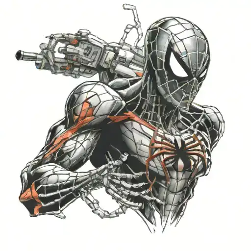 Spiderman In A Futuristic Robotic Suit Smoking Skeleton Man