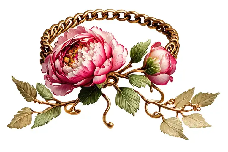 Bracelet Of Peonies With Stems With Lette L And A
