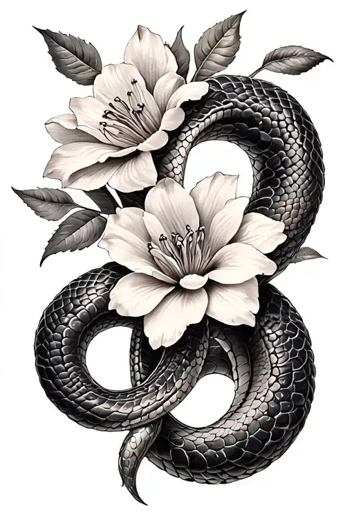 Female Snake And Flower Intertwined