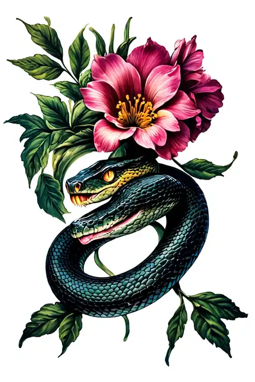 Female Snake And Flower Raped Around