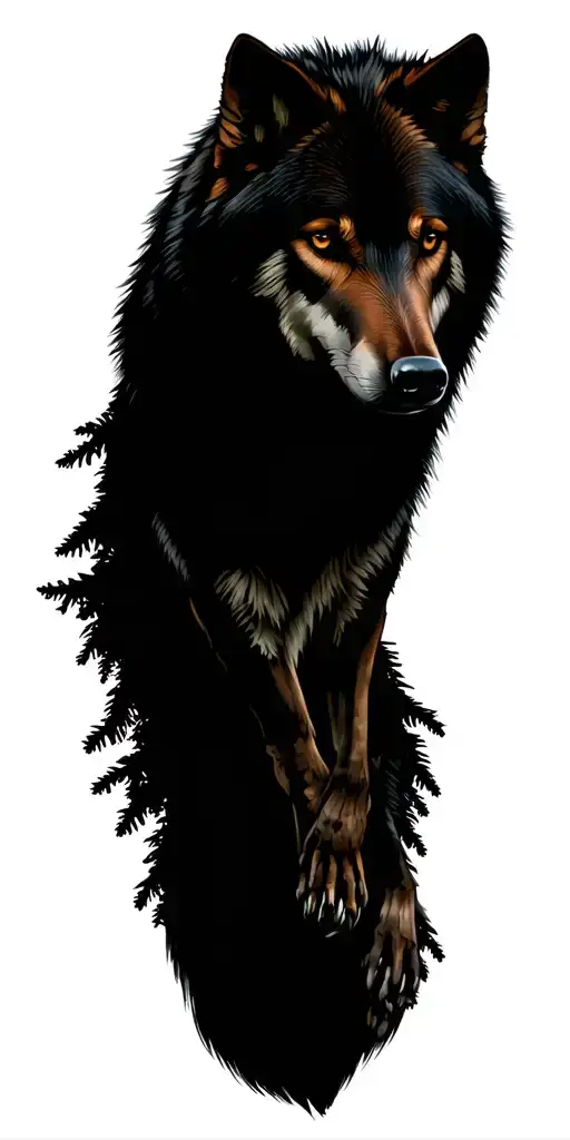 Wolf Emerging From Pine Forest