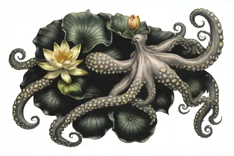 Octopus And Lotus Flowers