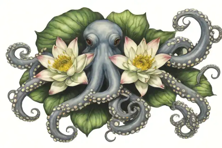 Octopus And Lotus Flowers