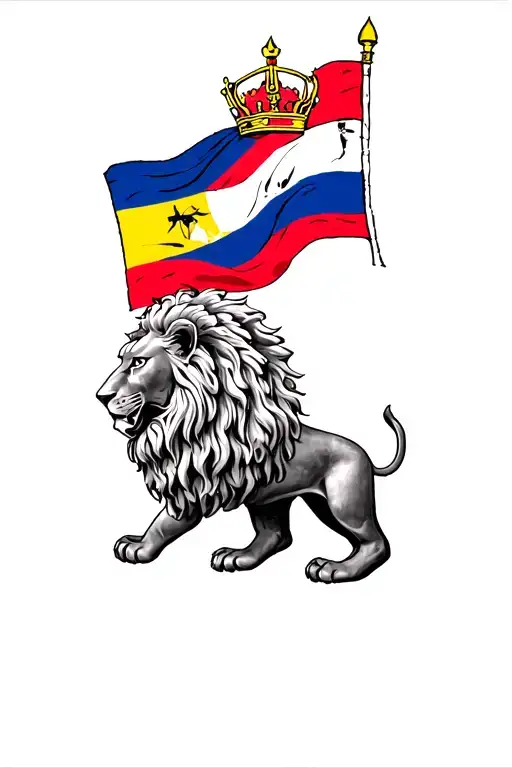 Lion With A Crown And The Flag Of Reunion