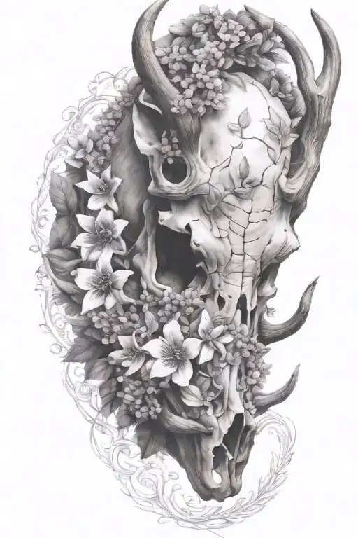 Deer Skull Wrapped In Lilacs