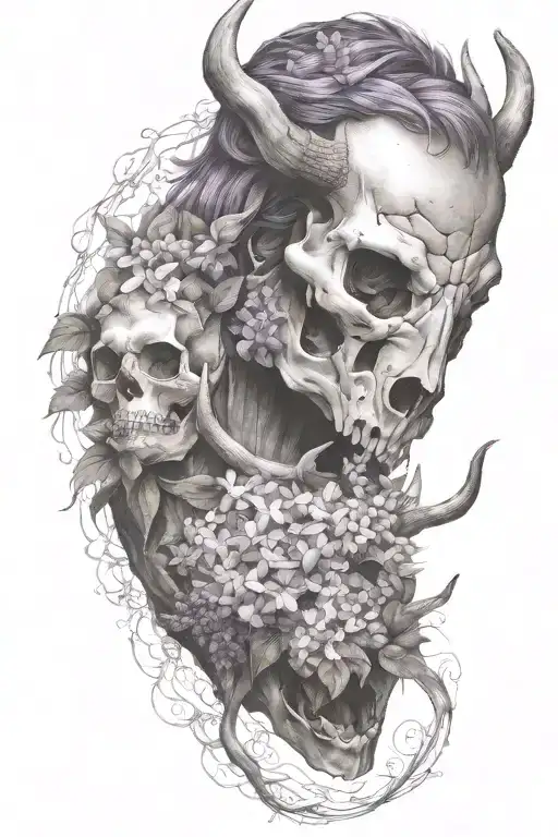 Deer Skull Wrapped In Lilacs