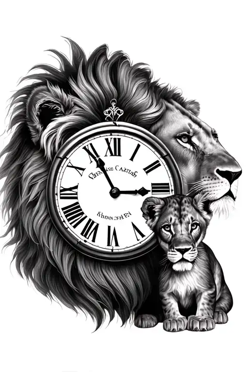 Lion And Cub And Clock Face