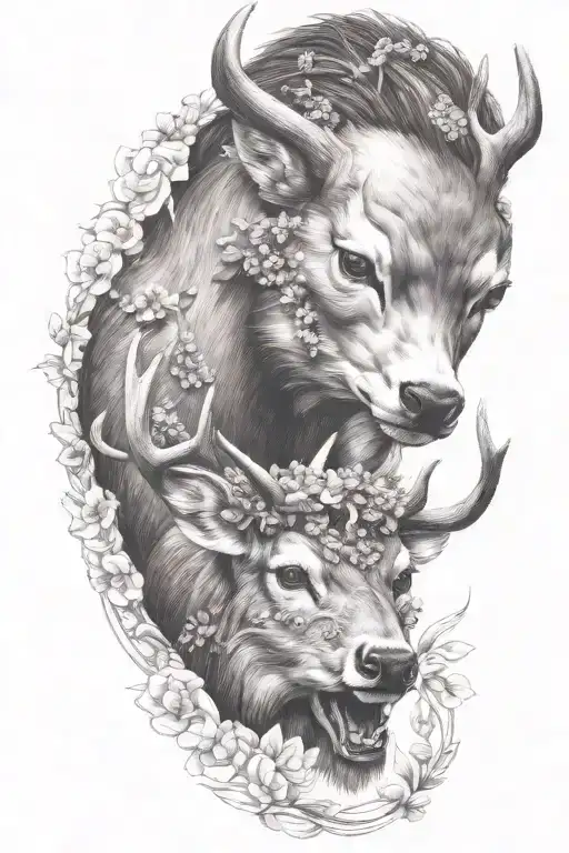 Whitetail Deer Wrapped In Lilacs