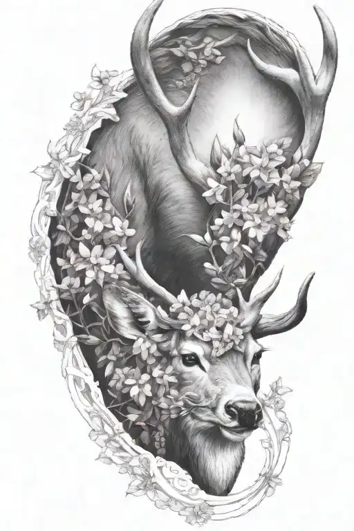 Whitetail Deer Wrapped In Lilacs