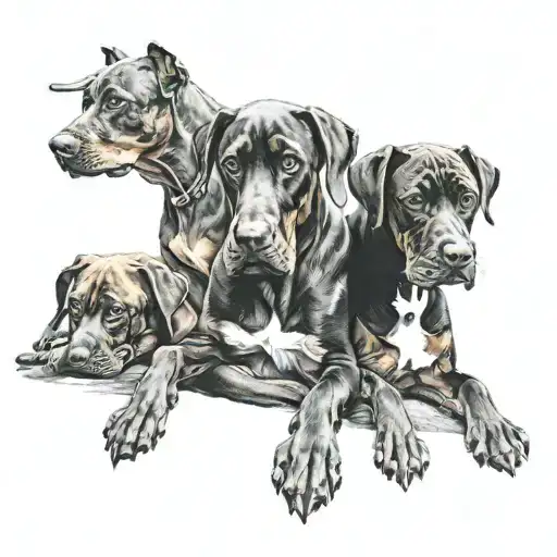 1 Doberman Dog And 1 Boxer Dog And Font Written Puppy