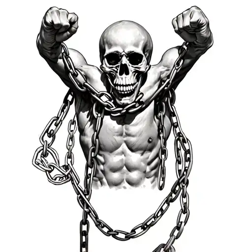 A Skull Man Raising His Fists Wrapped In Chains