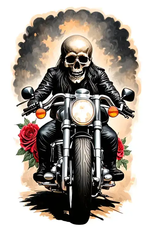 Skulls With Roses Person Riding A Motorcycle Riding