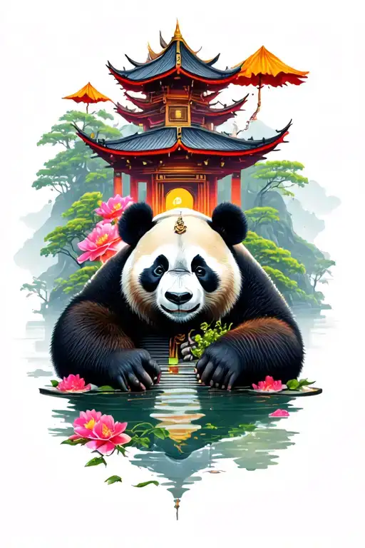 Panda And Temple Surrounded