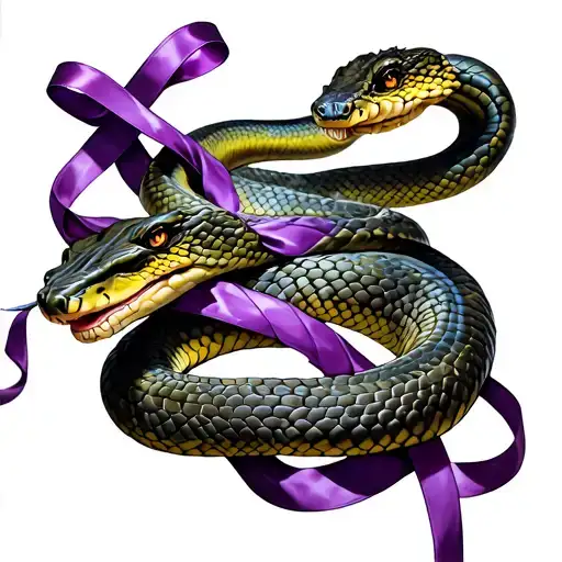 Snake Wrapped With Purple Ribbon Intertwined In Its Body