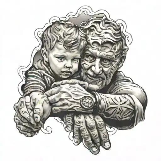 Dad With Son Hand In Hand Mirrored