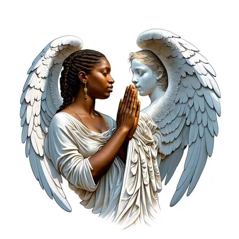 African Angels Pray Hands Holding Side View