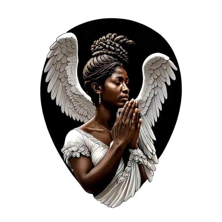 African Angels Pray Hands Holding Side View