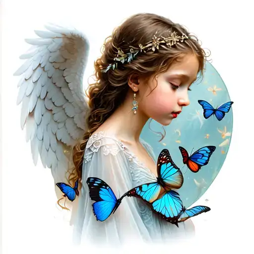 An Angel And A Girl With Butterflies