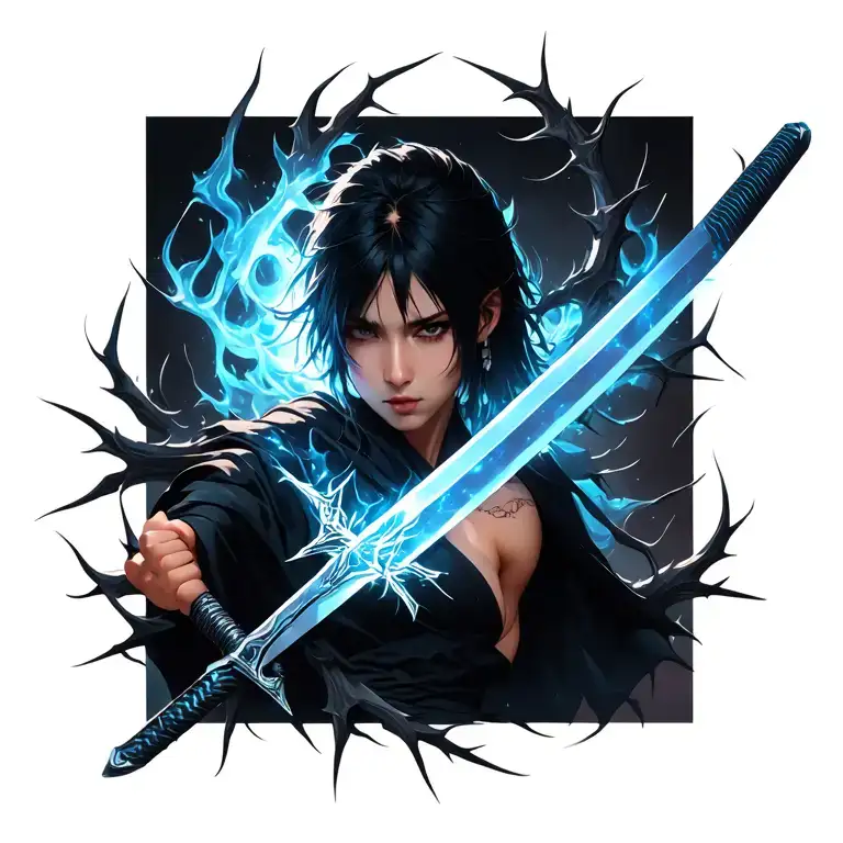 Anime Sword Katana Style With Thorns And Aura Surrounding