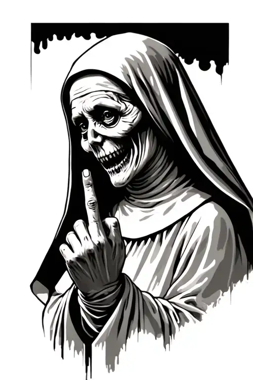 Scary Nun Showing Middle Finger