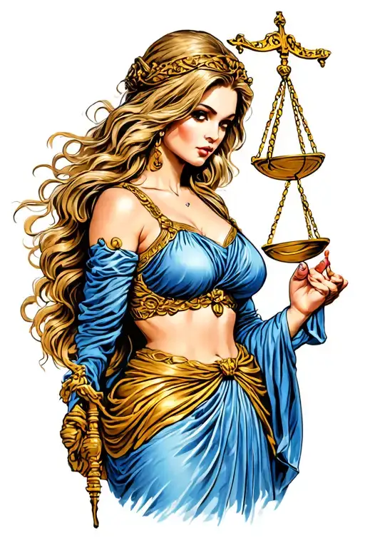 Stading Sexy Lady Of Justice Holding Scales Of Justice In One Hand